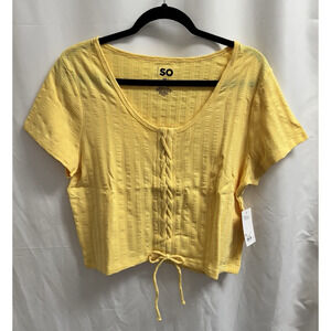 SO Cropped Front Lace-Up Top Short Sleeve Juniors Plus Size 2X Yellow